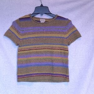 Stylish Striped Crop Top - Purple and Brown
